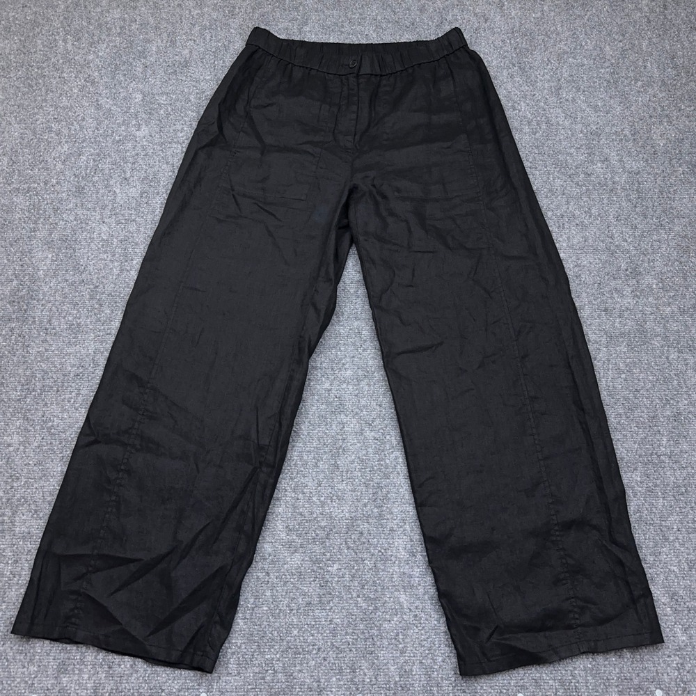 Eileen Fisher Heavy Organic Linen Trousers Women's Small Black Wide Leg Straight